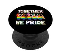 Bandera del Arco Iris con Cita LGBTQ Rosie Riveter Ilustración Orgullo PopSockets PopGrip Adhesivo
