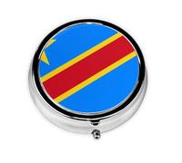Bandera del Congo. Este pequeño pastillero redondo es un organizador portátil de medicamentos de viaje con tres compartimentos para almacenar medicamentos diarios.