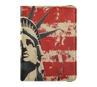 Bandera del Día de los Presidentes de Estados Unidos y Lady Liberty de cuero para pasaporte y tarjeta de vacunación, funda para pasaporte de viaje con bloqueo RFID para hombres y mujeres, impermeable
