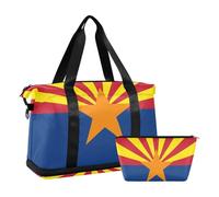 Bandera del estado de Arizona Az azul rojo artículo personal bolsa de viaje bolsa de viaje bolsa de fin de semana noche con bolsa de cosméticos para senderismo plegable, bandera del estado de Arizona