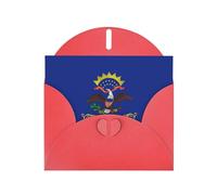 Bandera del estado de Dakota del Norte con hebilla de amor, papel perlado, regalos para tarjetas de cumpleaños con hoja de accesorios, tarjeta de notas, sobre