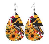 Bandera Del Estado De Maryland Ave Oropéndola De Baltimore Flores De Susan Pendientes Ligero Pendientes De Cuero En Forma De Lágrima Elegancia Aretes De Cuero Con Forma Para Decoración Bodas