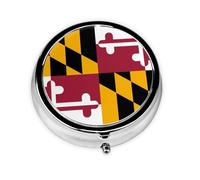 Bandera del estado de Maryland. Este pastillero de viaje pequeño, redondo y de tres compartimentos es perfecto para almacenar medicamentos diarios, vitaminas y sobre la marcha.
