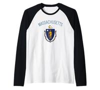 Bandera del Estado DE Massachusetts - EL Estado DE LA BAHÍA Boston Salem Camiseta Manga Raglan