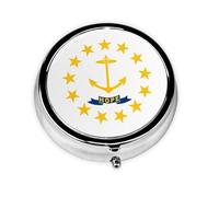Bandera del estado de Rhode Island. Este pastillero de viaje pequeño, redondo y de tres compartimentos es perfecto para almacenar medicamentos diarios, vitaminas y sobre la marcha.