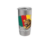 Bandera del león de Camerún rugiendo orgullo africano Vaso térmico de acero inoxidable de doble pared