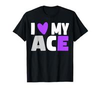 Bandera del mes del orgullo con texto en inglés "I Love My Ace Asexual Boyfriend Girlfriend" Camiseta