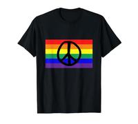 Bandera del Orgullo arcoíris con Signo de la Paz Camiseta gráfica económica, Hombre, Negro, S