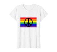 Bandera del Orgullo arcoíris con Signo de la Paz Camiseta gráfica económica, Mujer, Blanco, XS