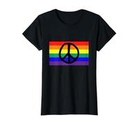 Bandera del Orgullo arcoíris con Signo de la Paz Camiseta gráfica económica, Mujer, Negro, XS