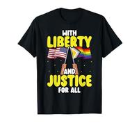 Bandera del Orgullo de Estados Unidos con Liberty and Justice For All Pride Month Camiseta