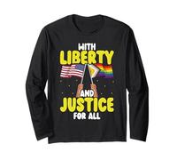 Bandera del Orgullo de Estados Unidos con Liberty and Justice For All Pride Month Manga Larga