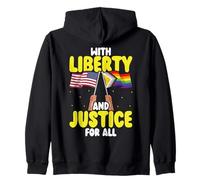 Bandera del Orgullo de Estados Unidos con Liberty and Justice For All Pride Month Sudadera con Capucha