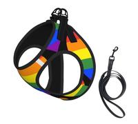 Bandera del Orgullo Gay con Corazones Arcoíris,Arnés para Mascotas, arnés Reflectante Ajustable para Perros,L