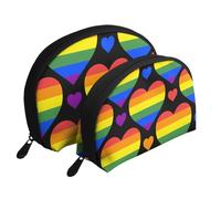 Bandera del Orgullo Gay de Corazones del Arco Iris, Bolsa de Maquillaje de Concha, Monedero pequeño para Mujer, Bolsa de artículos de tocador, Bolsa de cosméticos, 2 Piezas