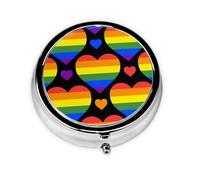 Bandera del Orgullo Gay de Corazones del Arco Iris, Pastillero, Pastillero redondo Pequeño contenedor de pastillas Organizador de pastillas de viaje