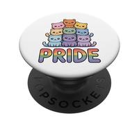 Bandera del Orgullo Gay de Gatos, Arco Iris, Mes de Desfile aliado apilado PopSockets PopGrip Adhesivo