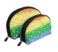 Bandera del Orgullo LGBT Sparkle Glitter, Bolsa de Maquillaje de Concha, Monedero pequeño para Mujer, Bolsa de artículos de tocador, Bolsa de cosméticos, 2 Piezas