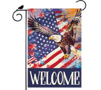 Bandera Del Patio Bienvenidos Bald Eagle America Stars 4Th Of July Bandera Decorativa Lavable 30X45Cm Banderas Para Vacaciones Césped