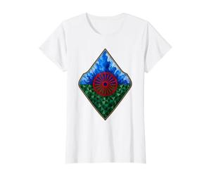 Bandera del Pueblo romaní, Bandera Gitana, geométrica, Patrimonio romaní Camiseta gráfica económica, Mujer, Blanco, XL