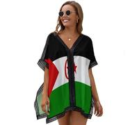 Bandera Del Sáhara Occidental Caftanes Cortos Para La Playa Para Mujer - Cubre Baños Con Escote En V Y Aberturas Laterales - Geometría Patriótica Cubrebaños Para Vacaciones En La Playa, Piscina