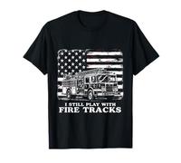 Bandera Divertida de Estados Unidos con Texto en inglés I Still Play with Fire Trucks Camiseta