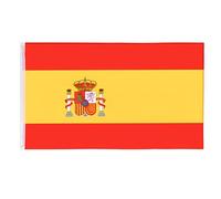 Bandera española de 90 x 150 cm, de poliéster, roja y amarilla, con ojales metálicos, para uso exterior e interior, ideal para eventos deportivos y fiestas patrióticas.
