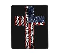 Bandera Estadounidense De EE. UU. Jesús Cruz Huella Dactilar Mouse Pad Bordes Cosidos Mousepad Portátil Alfombrilla De Escritorio para Pc Oficina Hogar 25X30Cm