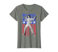 Bandera Estadounidense de Elvis Presley Camiseta, Mujer, Verde Militar Jaspeado, XXL