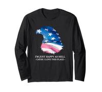Bandera Estadounidense USA Eagle Graphic Happy I Love This Place Manga Larga
