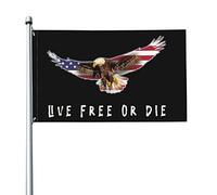 Bandera estadounidense "Vive libre o muere" con águila calva, 3x5 pies, con dos ojales de latón, doble costura, colores vivos y resistentes a la decoloración.