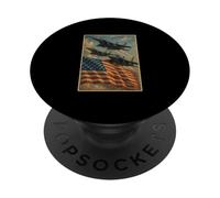 Bandera estadounidense y aviones de combate vintage 4 de julio patriótico PopSockets PopGrip Adhesivo