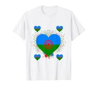 Bandera Gitana Corazón Bandera - Bandera Gitana Internacional romaní Camiseta gráfica económica, Hombre, Blanco, L