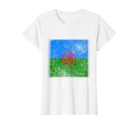 Bandera Gitana Corazón Bandera - Bandera Gitana Internacional romaní Camiseta gráfica económica, Mujer, Blanco, S