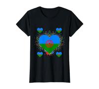 Bandera Gitana Corazón Bandera - Bandera Gitana Internacional romaní Camiseta gráfica económica, Mujer, Negro, XS