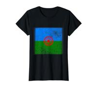 Bandera Gitana Corazón Bandera - Bandera Gitana Internacional romaní Camiseta gráfica económica, Mujer, Negro, XS