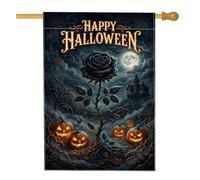 Bandera gótica con cita de Halloween de rosa negra, 71 x 101 cm | Decoración gótica de jardín, bandera de patio, acentos de Jack-o'-Lantern, diseño de casa encantada, fondo de luna llena