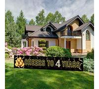 Bandera grande de Cheers to 4 Years Banner, oro negro 4 aniversario fiesta, 4th Happy Birthday Banner (9,8 x 0,5 m)
