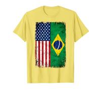Bandera híbrida Vintage Envejecida de Estados Unidos y Brasil Camiseta