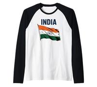Bandera India del Orgullo Indi ondeando el Día Nacional de la India Camiseta Manga Raglan