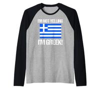 Bandera Internacional Griega con Texto en inglés I'm Not Yelling Camiseta Manga Raglan