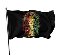 Bandera jamaicana Rasta Lion de 3 x 5 pies para exteriores. Bandera de temporada para jardín, patio, porche, casa de campo y decoración del hogar.