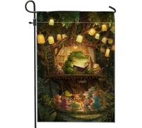 Bandera Jardín Cuentos Fantásticos: Lectura Del Caimán Verde Ligera Estandarte Exterior Anti Decoloración Banderas Del Patio Para Granja Césped Porche 30X45Cm
