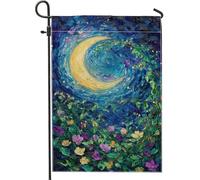Bandera Jardín Flores A La Luz De La Luna Durable Estandarte Exterior Anti Decoloración Garden Flag Para Patio Al Aire Libre Césped Porche 30X45Cm