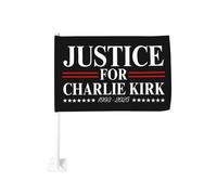 Bandera "Justicia para Charlie Kirk, Descansa en Paz", 12x18 pulgadas, doble cara, para auto, con clip para ventana.