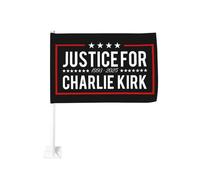 Bandera "Justicia para Charlie Kirk, Descansa en Paz", 12x18 pulgadas, doble cara, para auto, con clip para ventana.