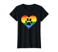 Bandera LGBT arcoíris corazón con Huella de Perro Mes del Orgullo Camiseta gráfica económica, Mujer, Negro, M