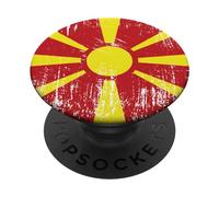 Bandera Macedonia Vintage para Abanico, Bandera de Macedonia Retro PopSockets PopGrip Adhesivo
