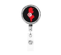 Bandera Mapa de Túnez Heavy Duty Metal Badge Holder Carrete, retráctil Badge Holder con Clip de cinturón para Key Name Card Holder Employee Teacher