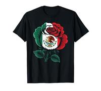 Bandera mexicana con emblema de rosa orgullo México vintage bandera de México Camiseta